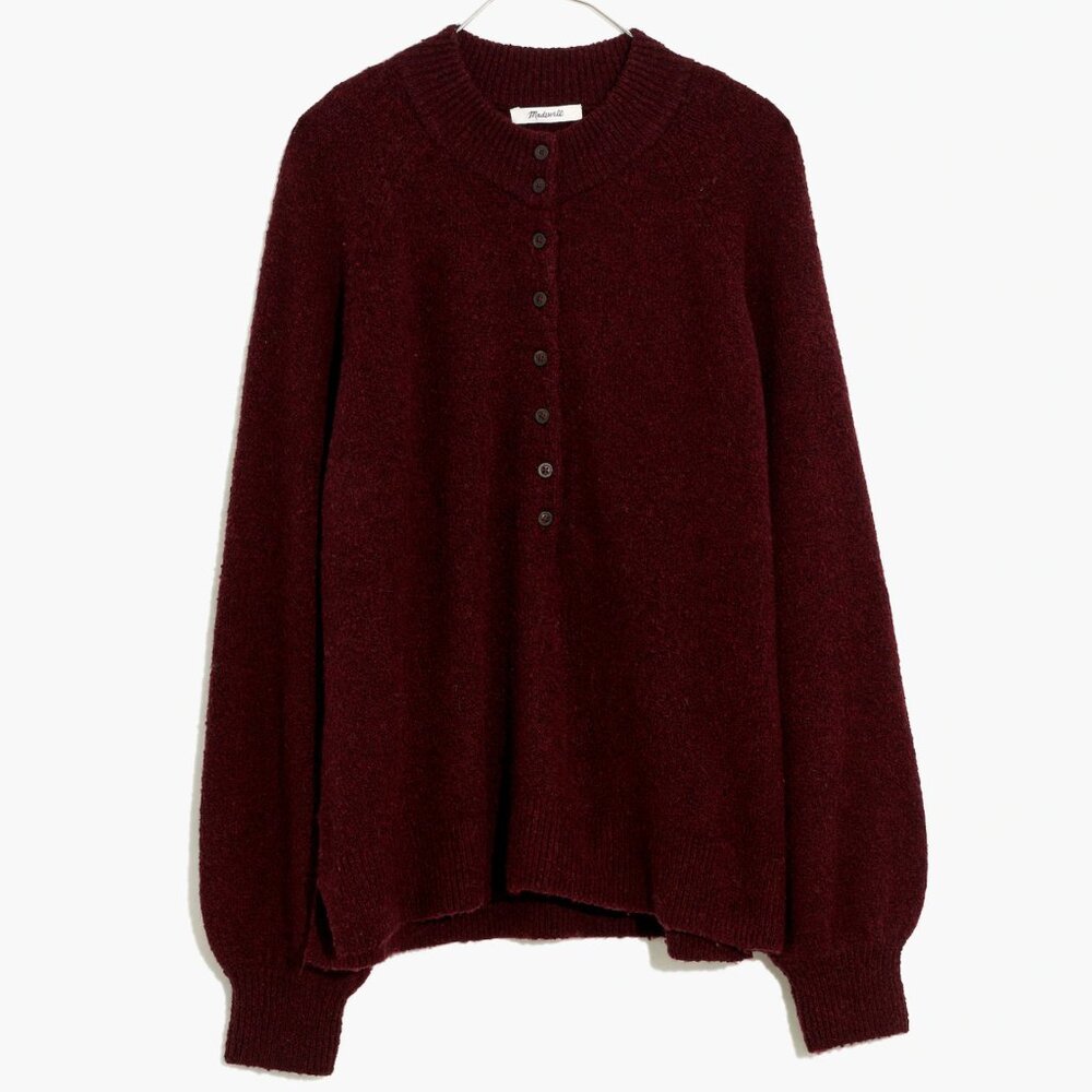 NWT Madewell Pembury Henley Mockneck Heathered Burgundy Sweater
